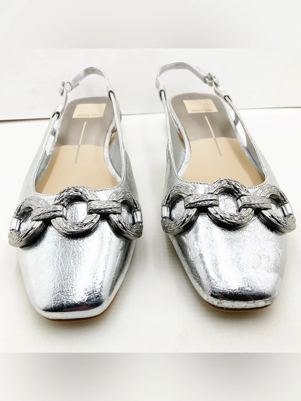 🆕{Dolce Vita} Ramano Crinkle Metallic Silver Slingback Flats